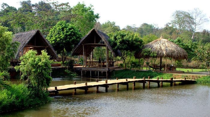 Cầu tre nhỏ dẫn qua những mặt hồ thật đẹp và yên bình 